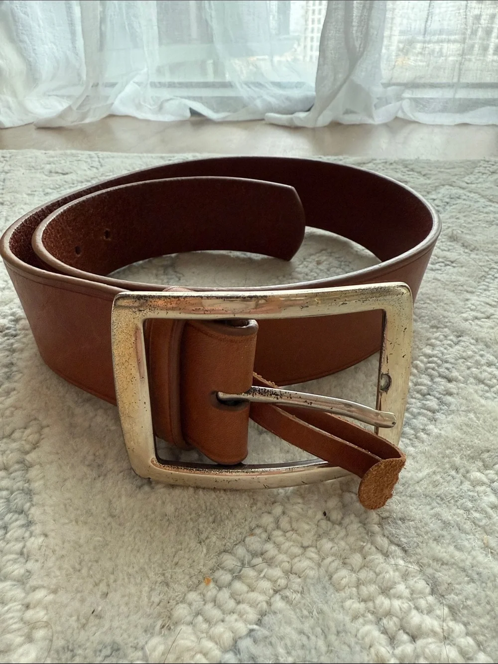 Womens Classic Brown Italian Leather Belt with Silver Buckle, XS